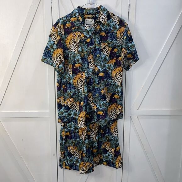 Tunevuse Men's Tropical Tigers And Toucans Button Down Shirt And Shorts Size S - Picture 9 of 15